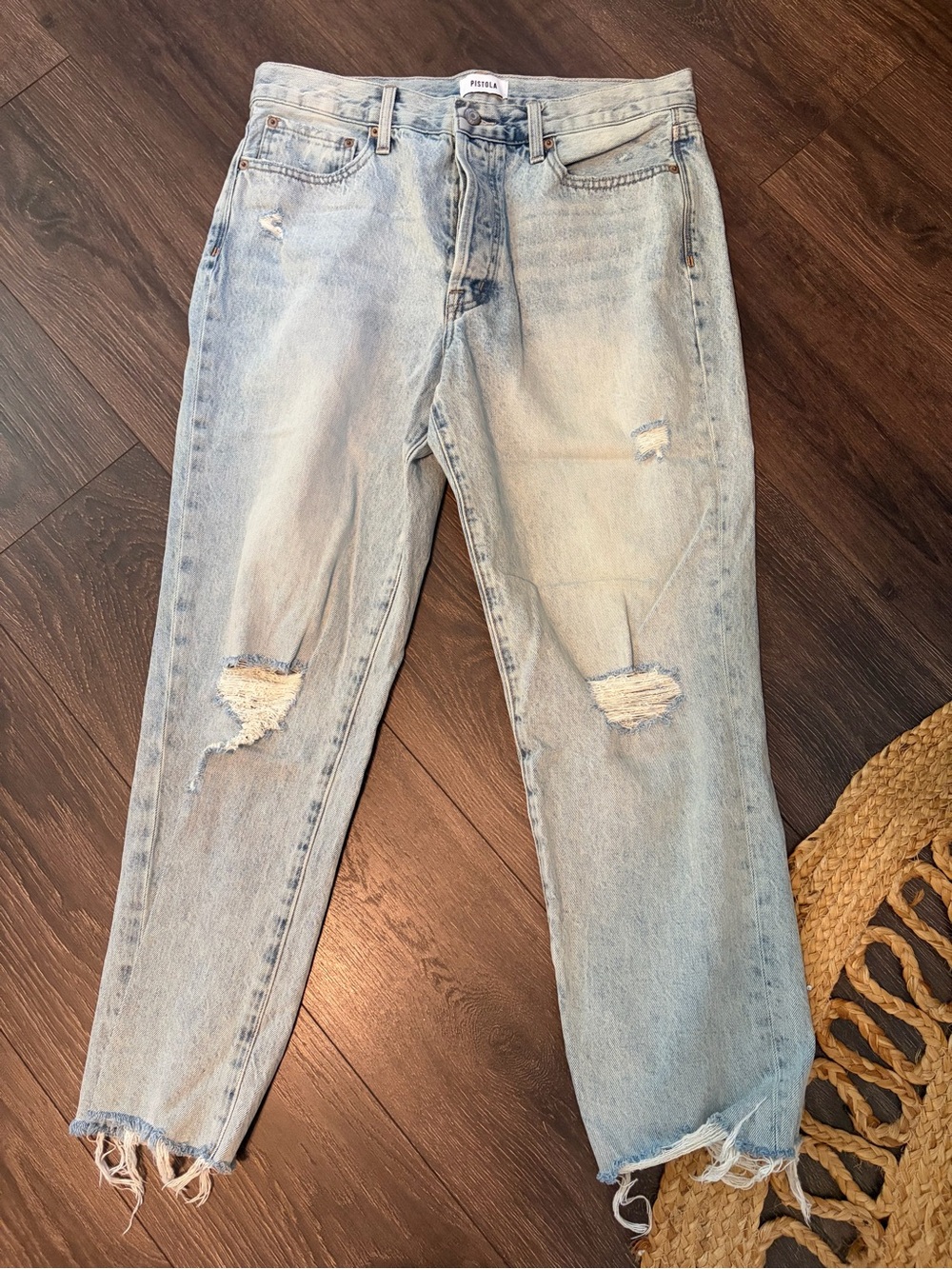 pistola light wash distressed men's straight jeans 30